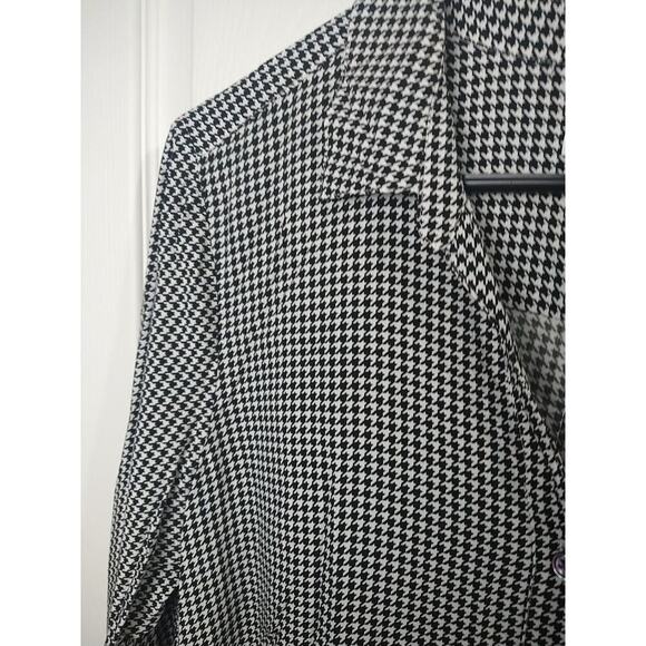 J.Jill Woman LP Blouse Black White Hounds tooth V Neck Collared Long Sleeve... - Picture 3 of 10